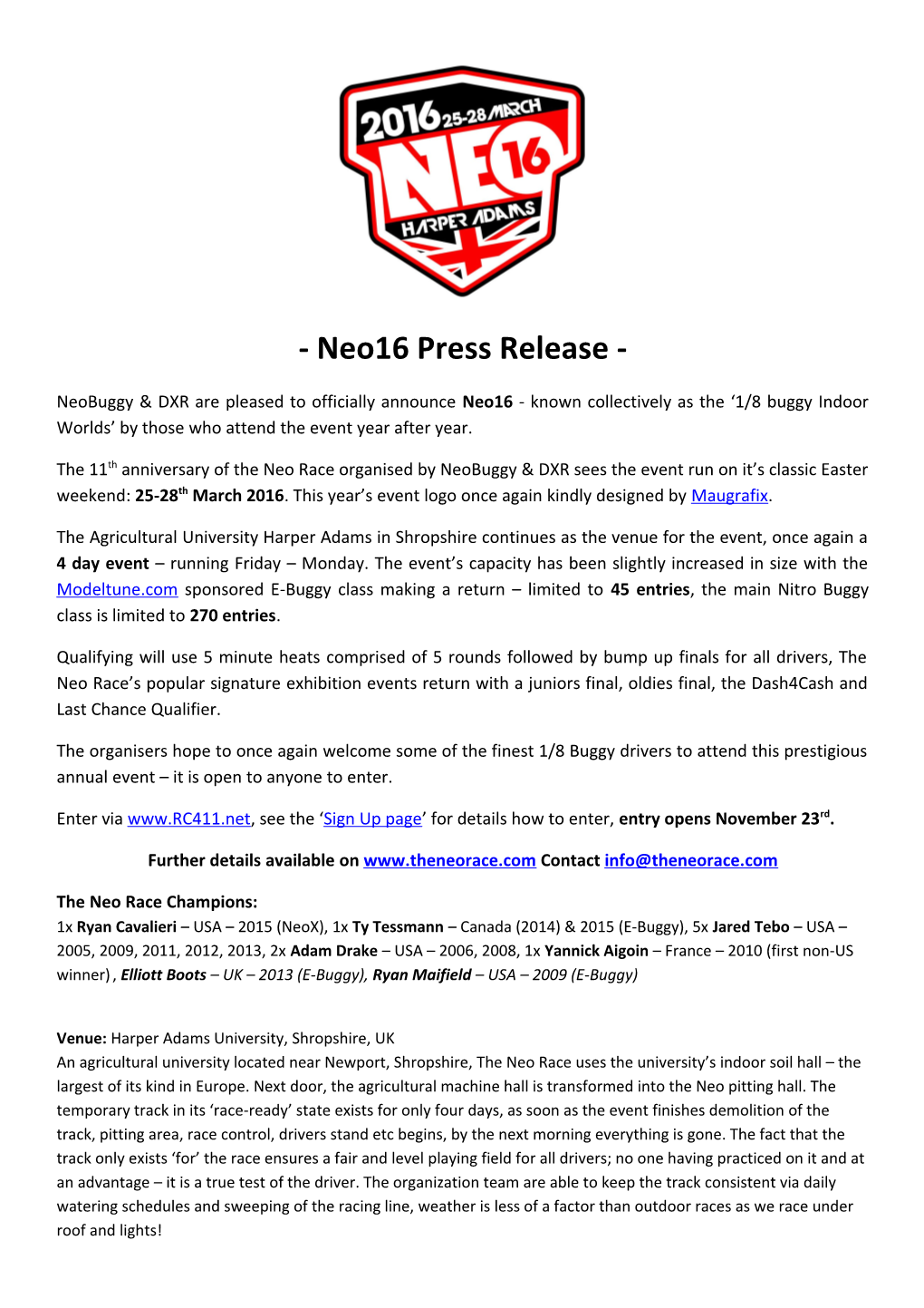 Neobuggy & DXR Are Pleased to Officially Announce Neo16-Known Collectively As the 1/8 Buggy