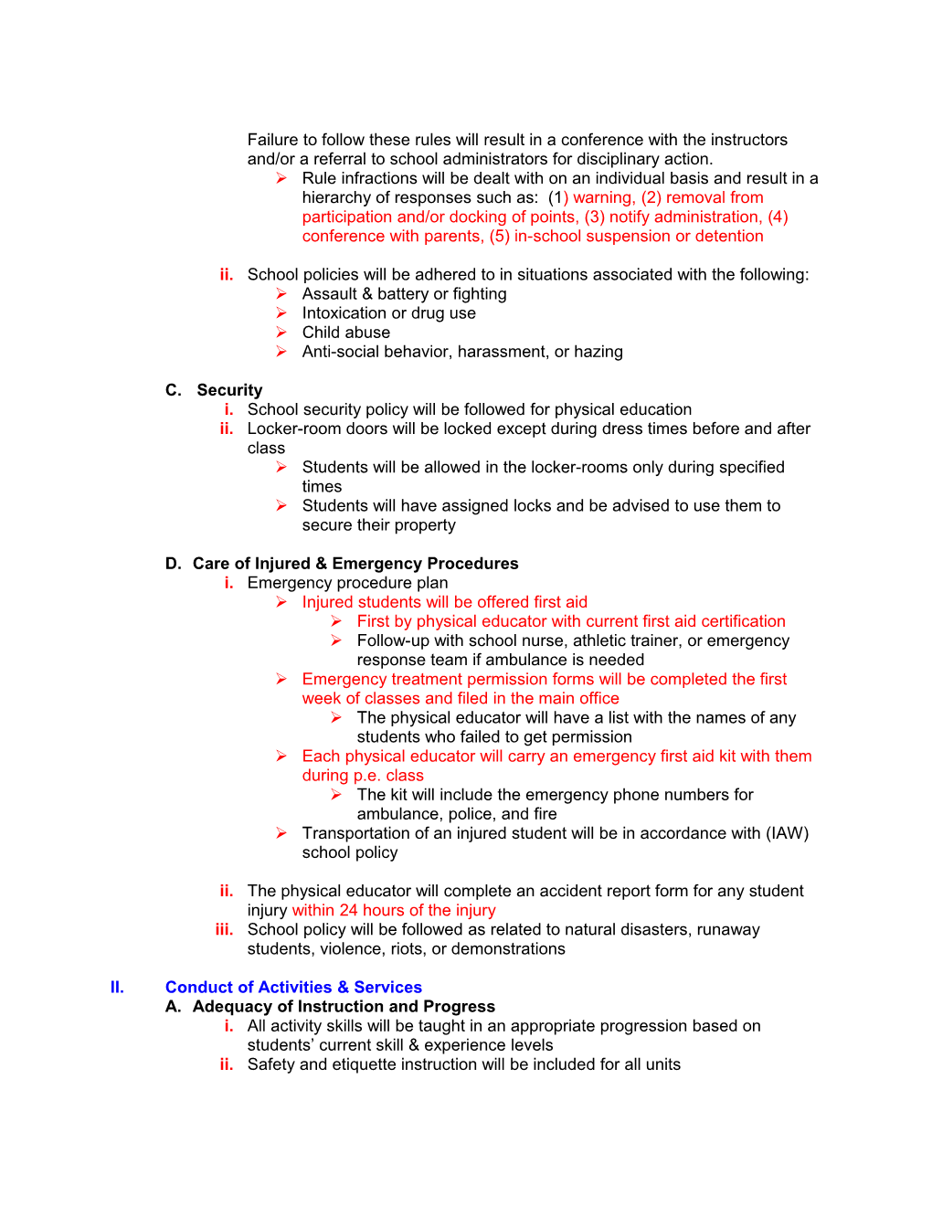 Example Risk Management Plan For Physical Education