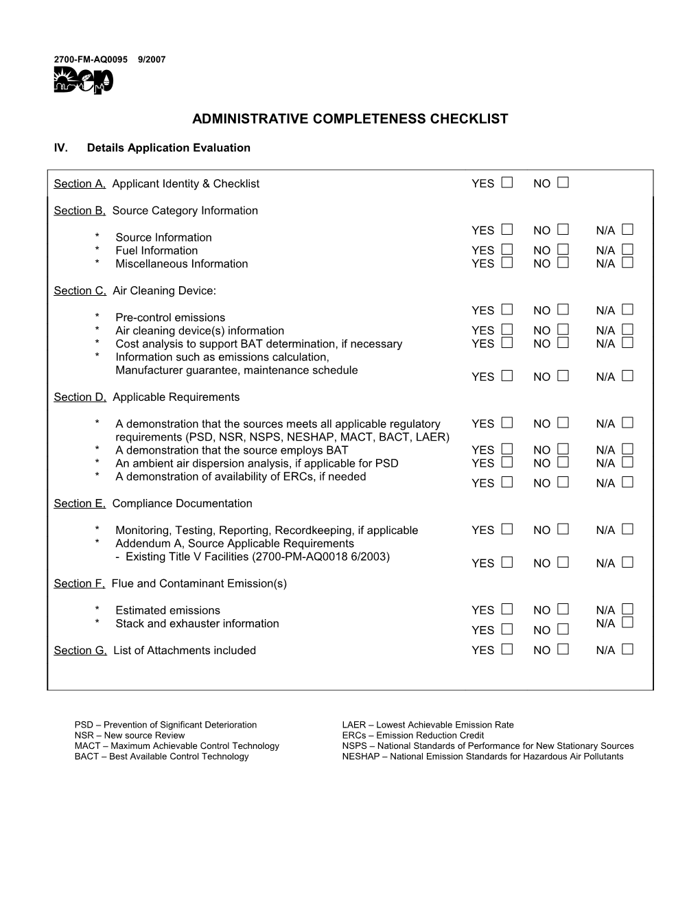 Administrative Completeness Checklist