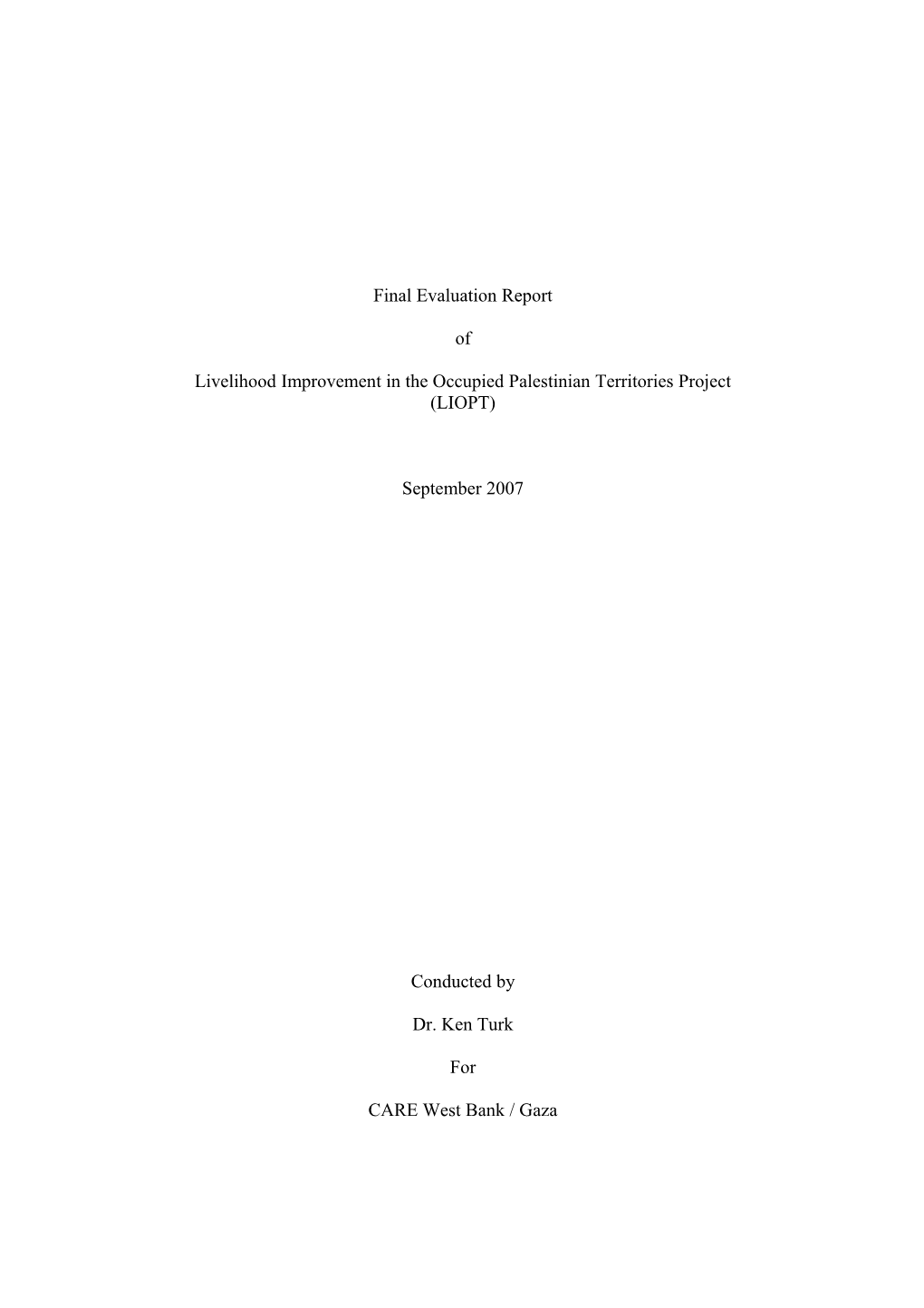 Final Evaluation Report of Livelihood Improvement in the Occupied Palestininian Territories