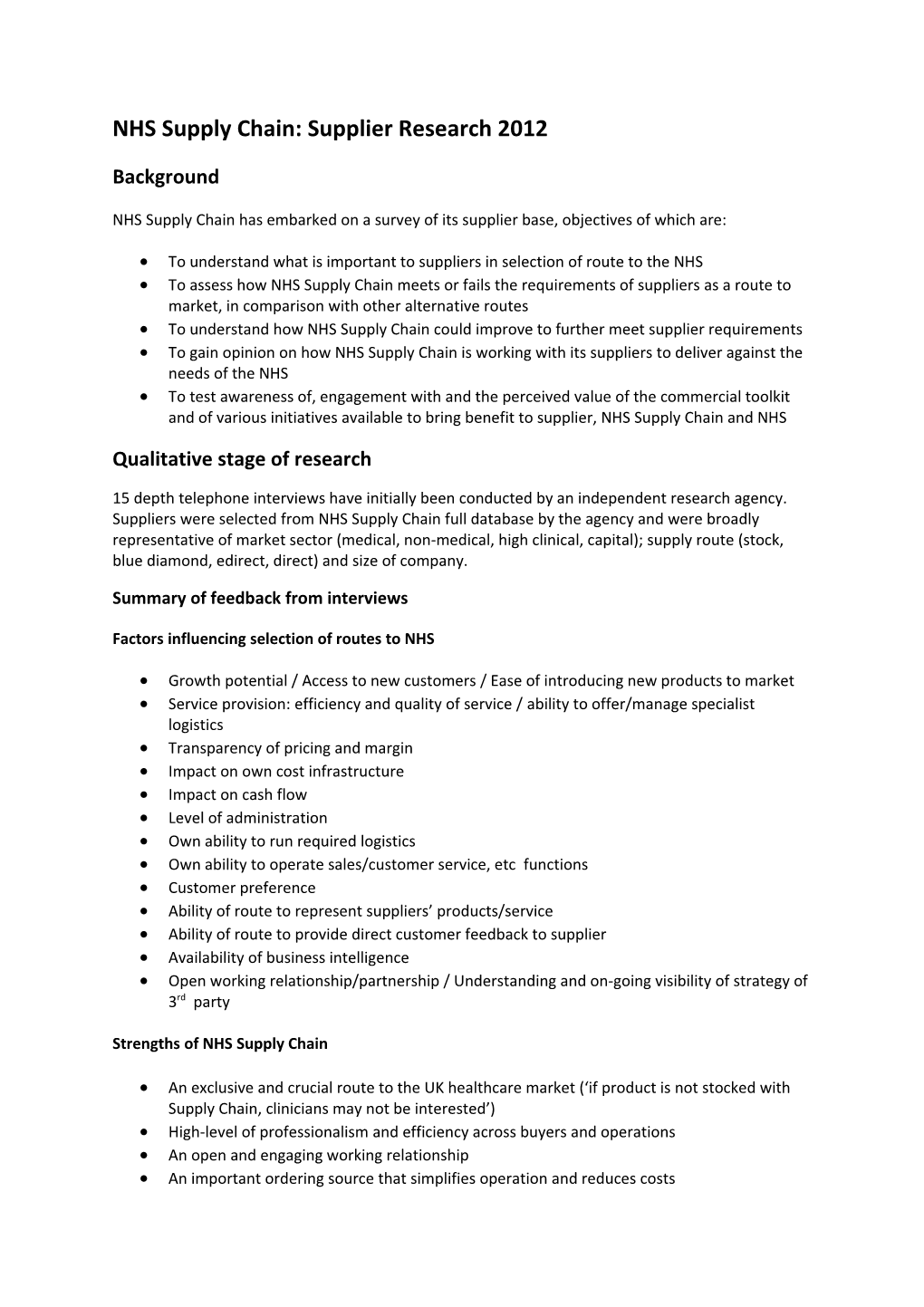 NHS Supply Chain: Supplier Research 2012