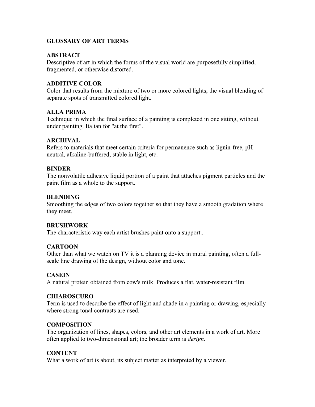 Glossary of Art Terms