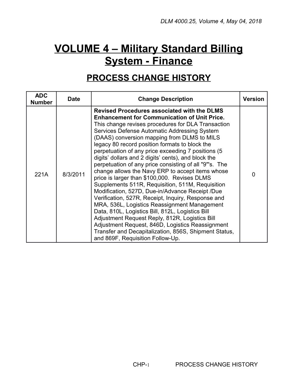VOLUME 4 Military Standard Billing System - Finance