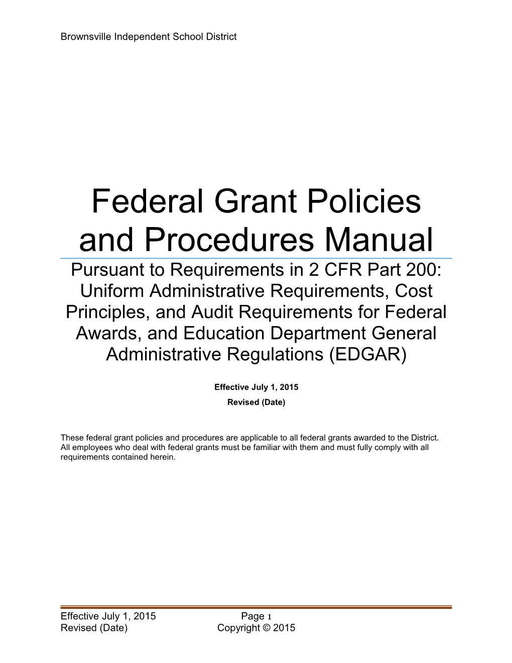 Federal Grant Policies And Procedures Manual
