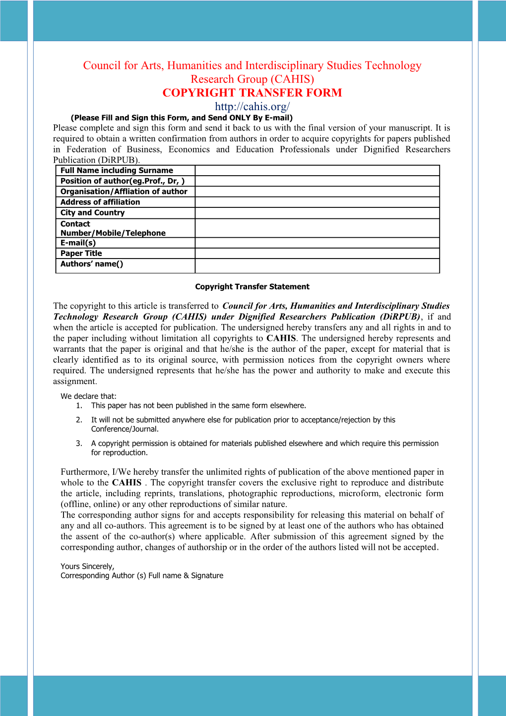 Engineering & Technology Research Group (ETRG)COPYRIGHT TRANSFER FORM