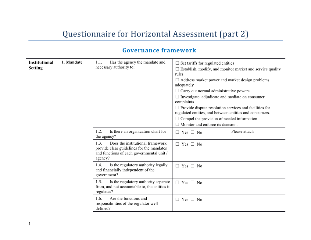 Questionnaire for Horizontal Assessment (Part 2)