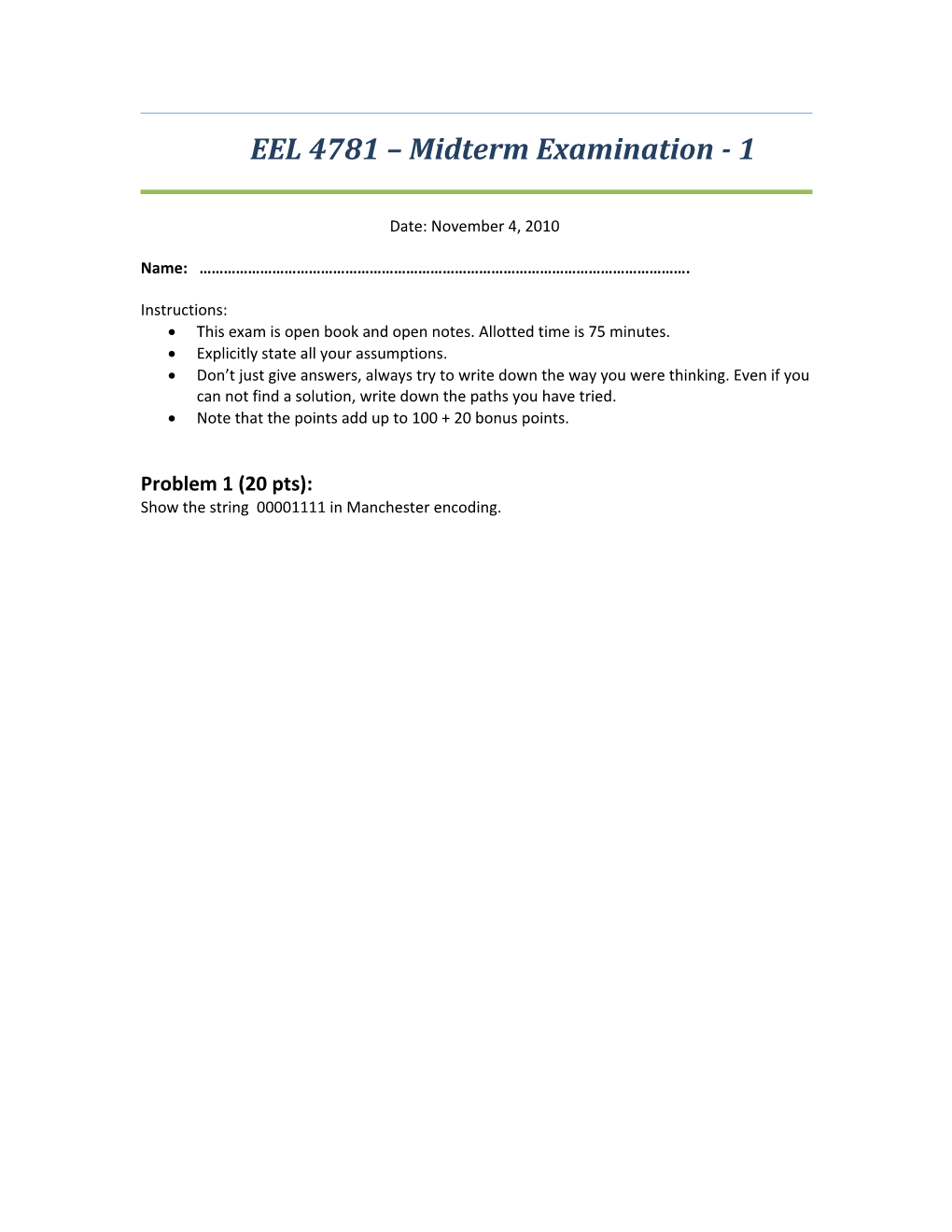 EEL 5708 Midterm Examination