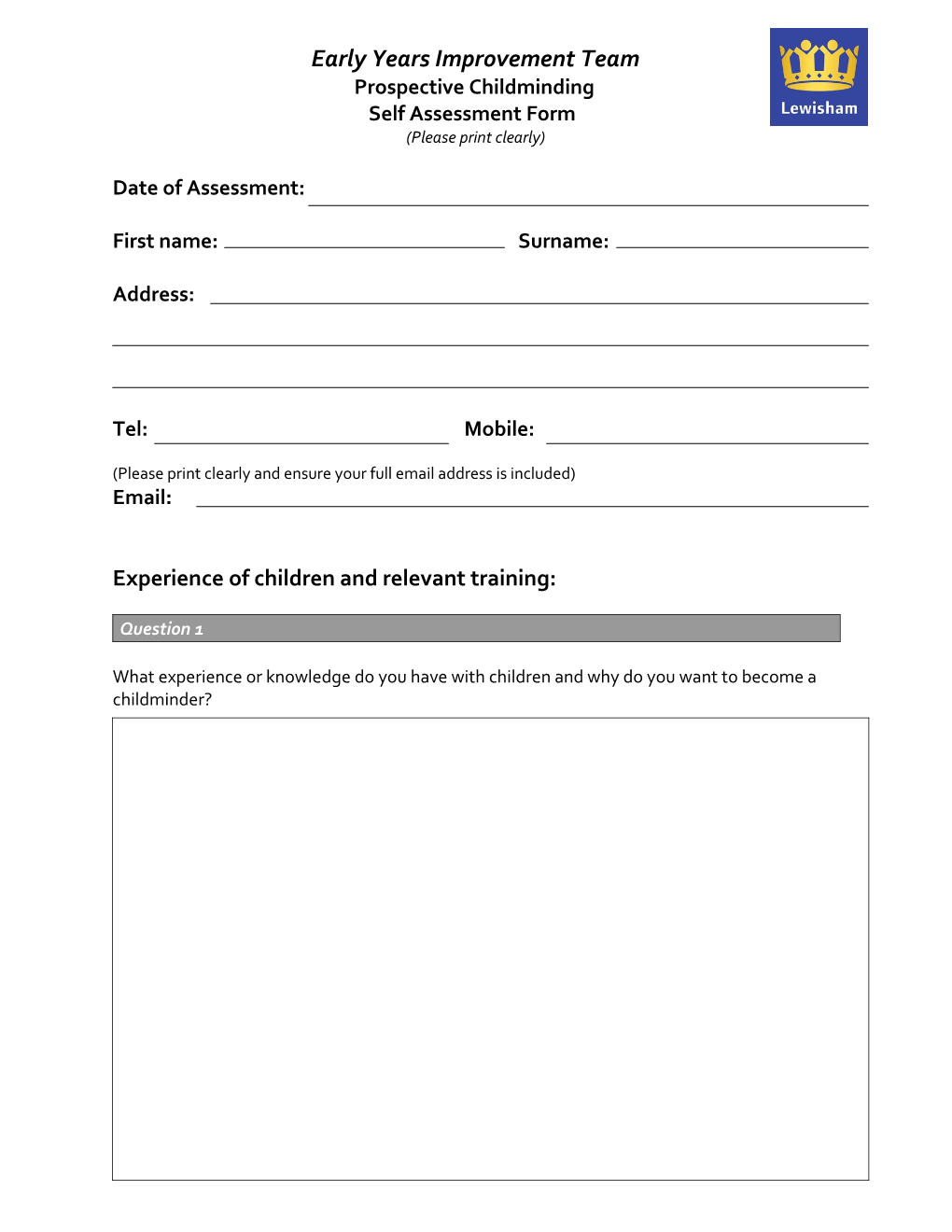 Self Assessment Questionnaire