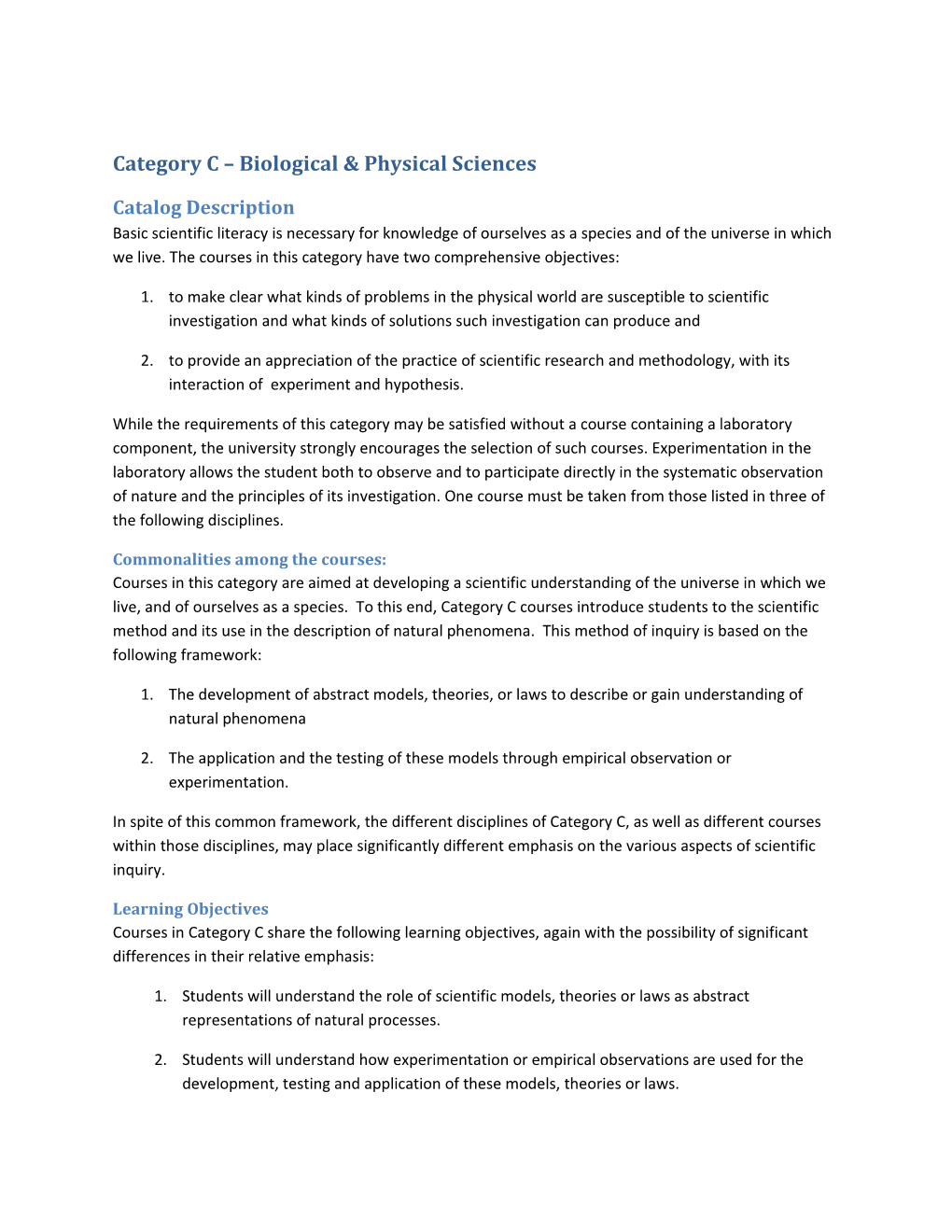 Category C Biological& Physical Sciences