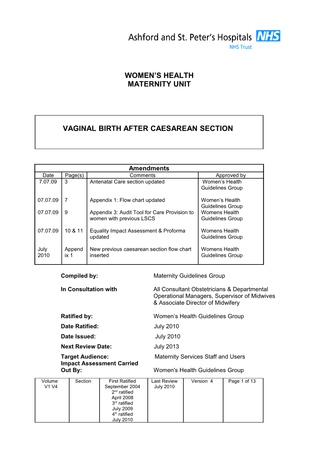 Compiled By: Maternity Guidelines Group