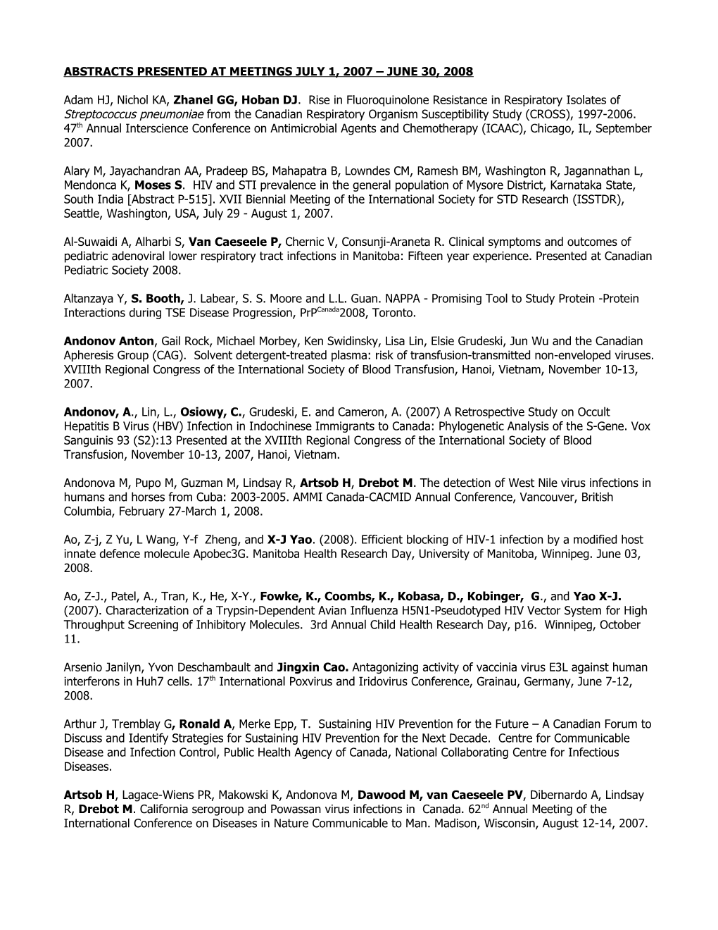 Abstracts Presented at Meetings July 1, 2001 June 30, 2004