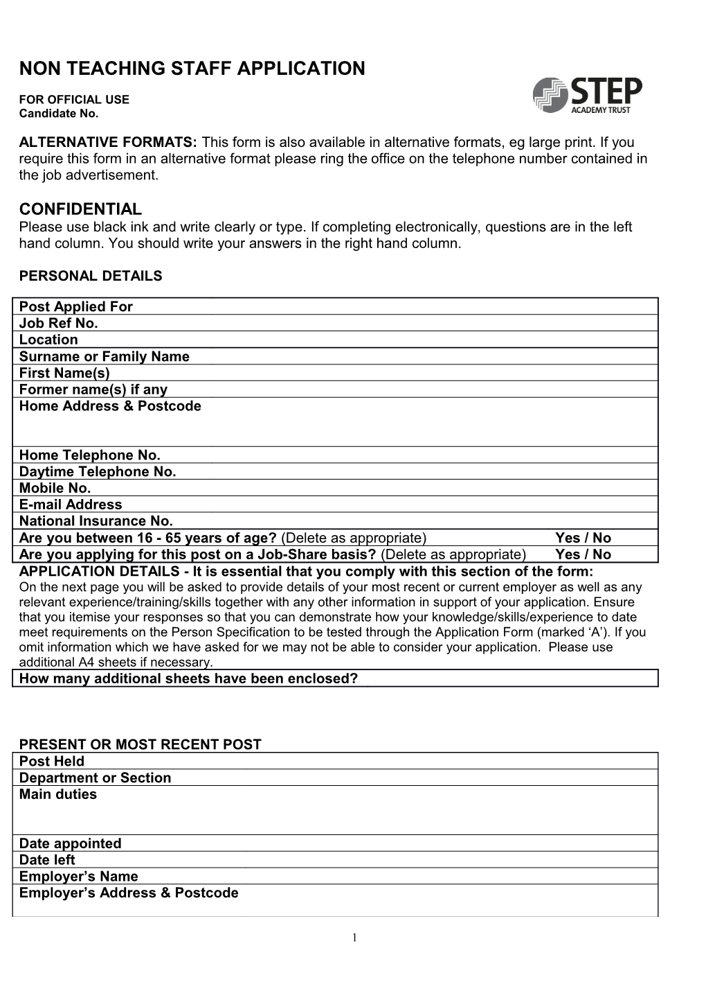 Council Job Application Form