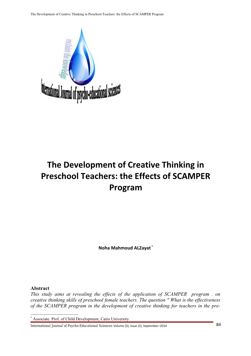 The Development of Creative Thinking in Preschool Teachers: the Effects of SCAMPER Program