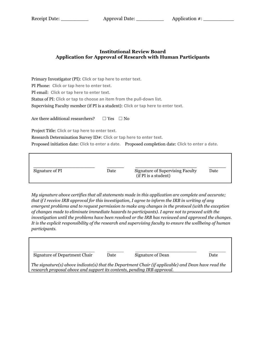 Application for Approval of Research with Human Participants