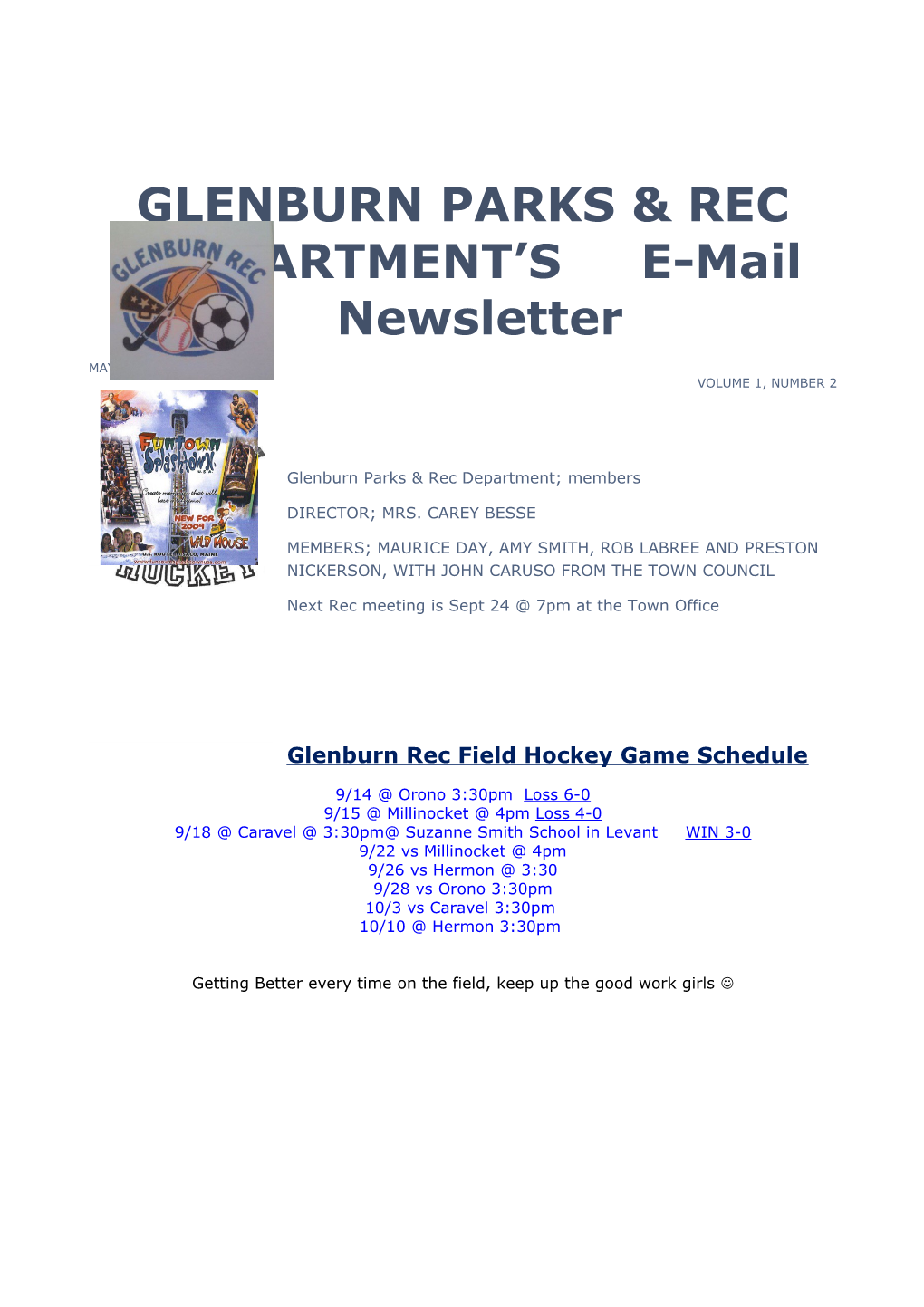 GLENBURN PARKS & REC DEPARTMENT S E-Mail Newsletter
