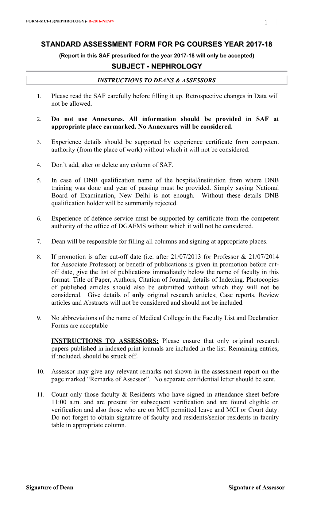 Standard Assessment Form for Pg Courses Year 2017-18