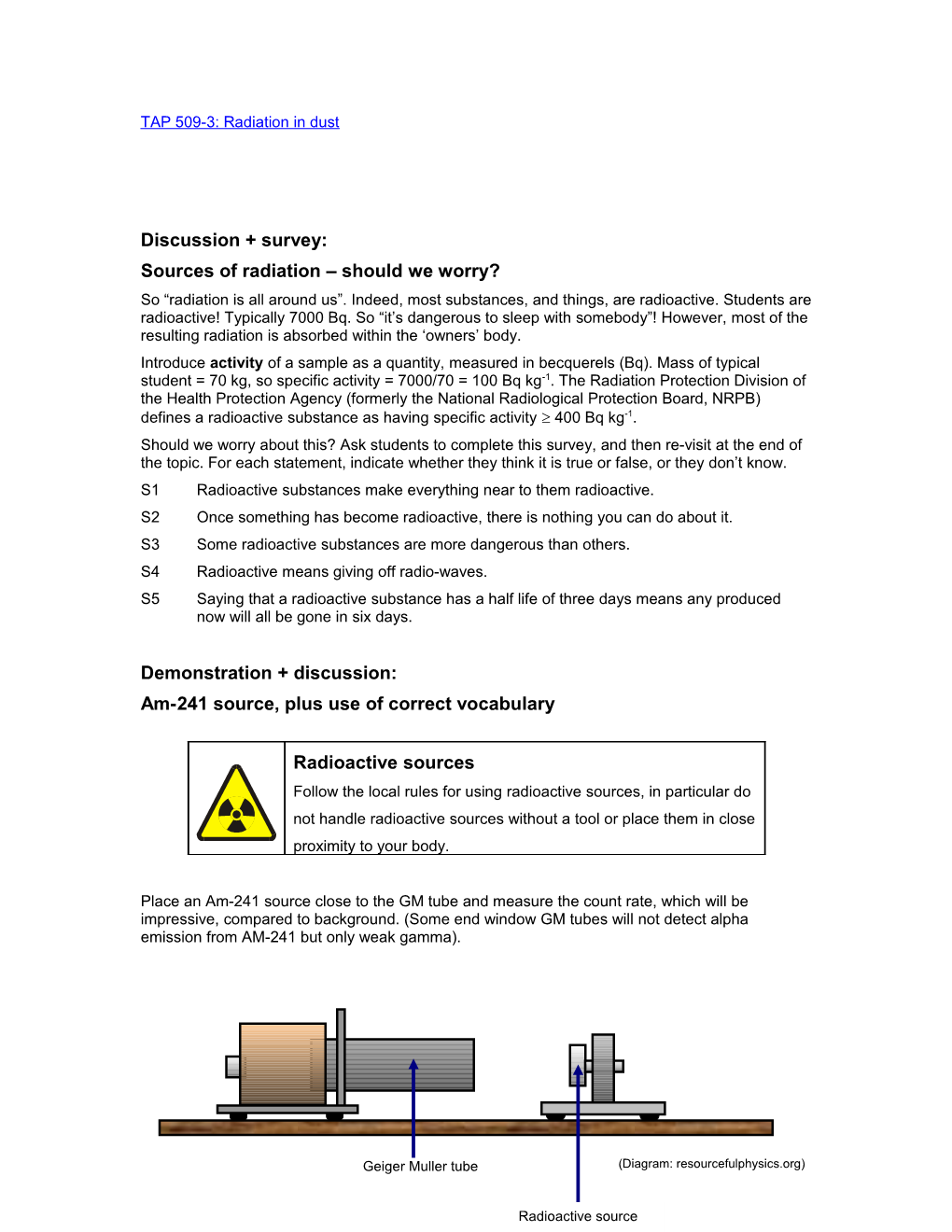 TAP509-0: Radioactive Background and Detectors