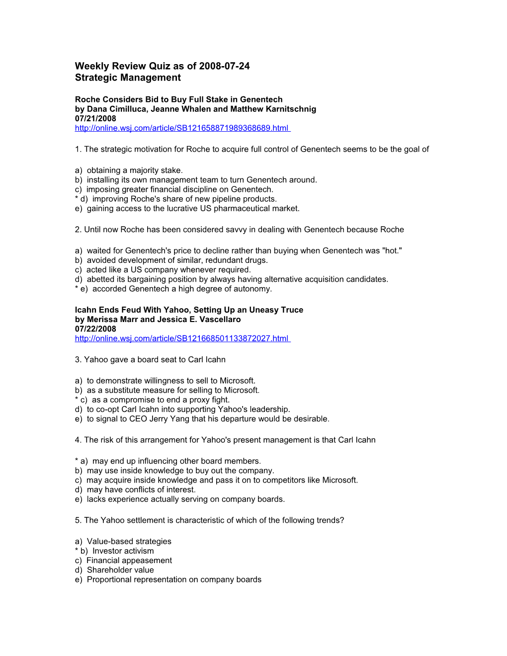 Weekly Review Quiz As of 2008-07-24 Strategic Management