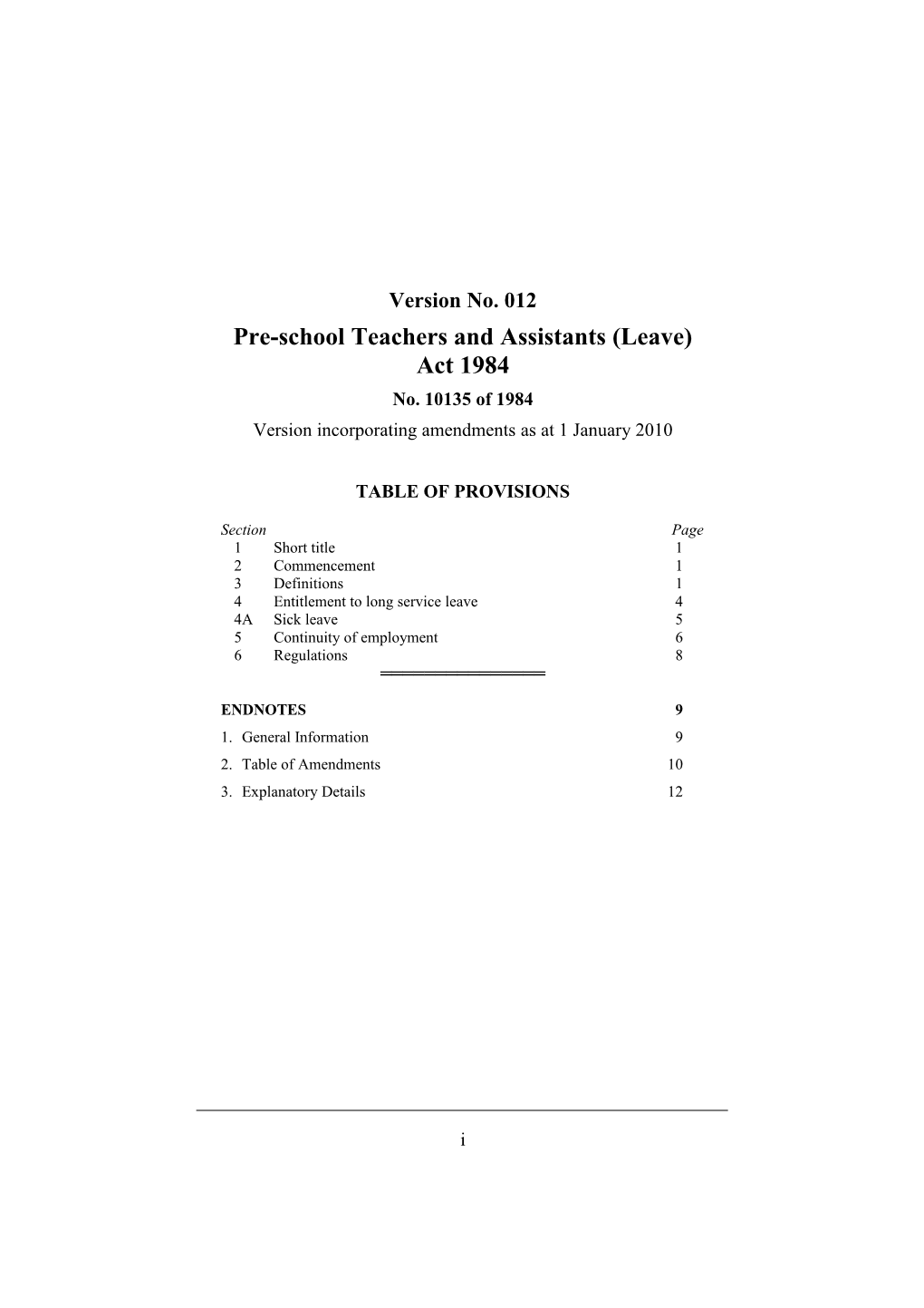Pre-School Teachers and Assistants (Leave) Act 1984