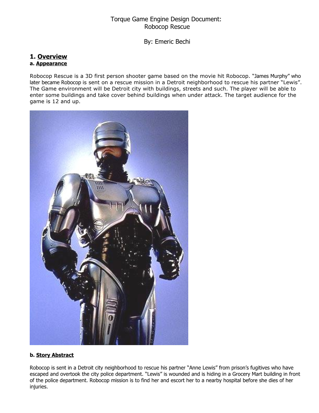 Torque Game Engine Design Document: Robocop Rescue
