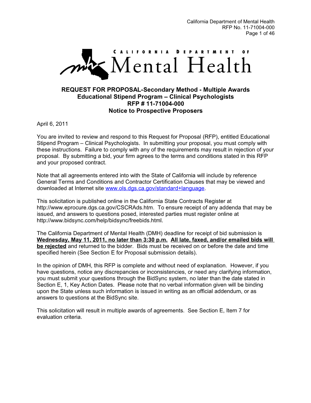 Rfp Educational Stipend Program Clinical Psychologists