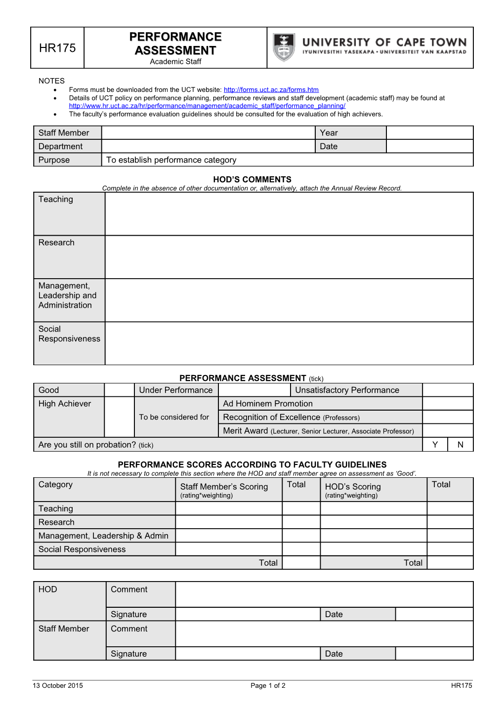 Performance Assessment - Academic Staff