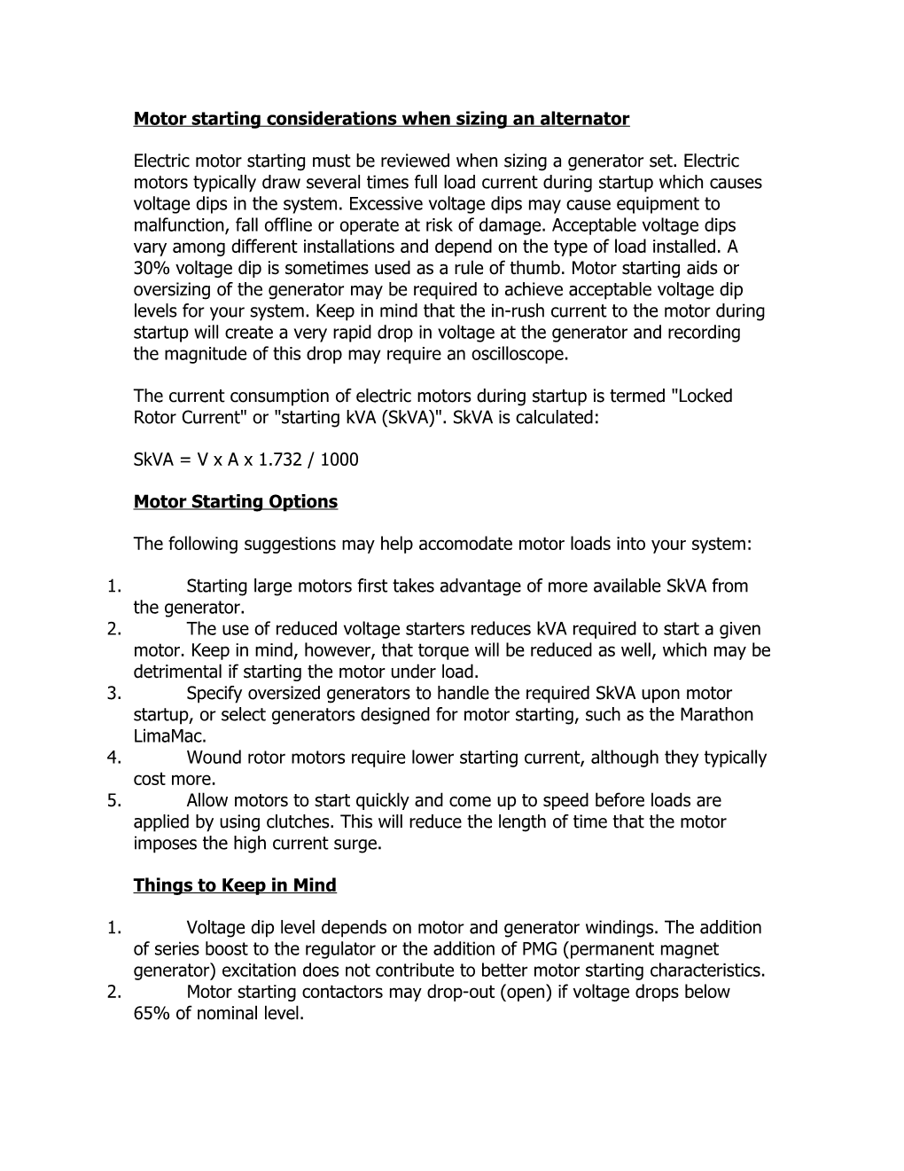 Motor Starting Considerations When Sizing an Alternator