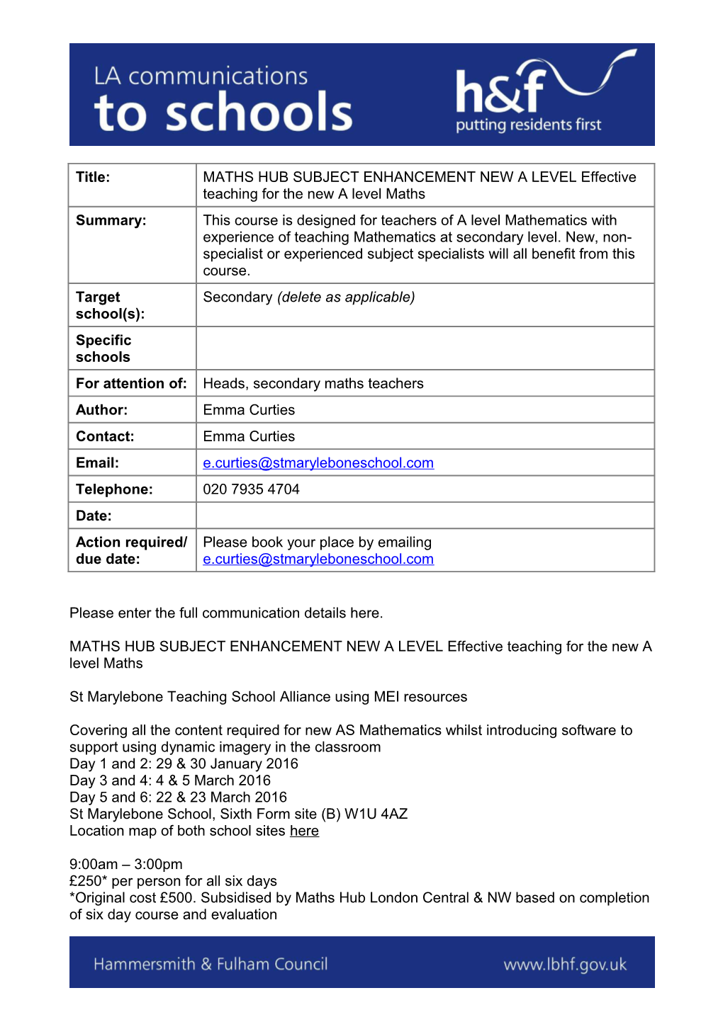 MATHS HUB SUBJECT ENHANCEMENT NEW a LEVEL Effective Teaching for the New a Level Maths