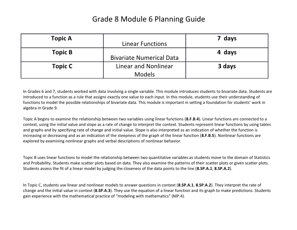 Grade 8 Module 6 Planning Guide
