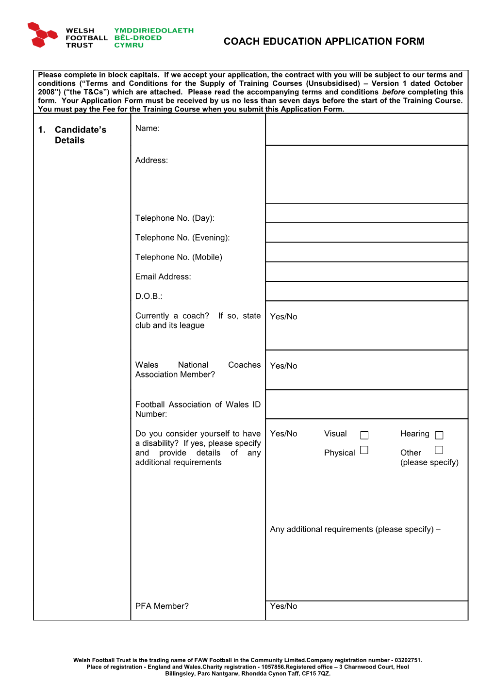 Coach Education Application Form