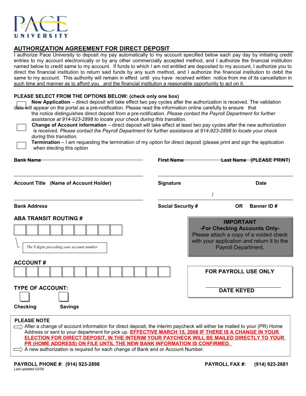 Authorization Agreement For Direct Deposit