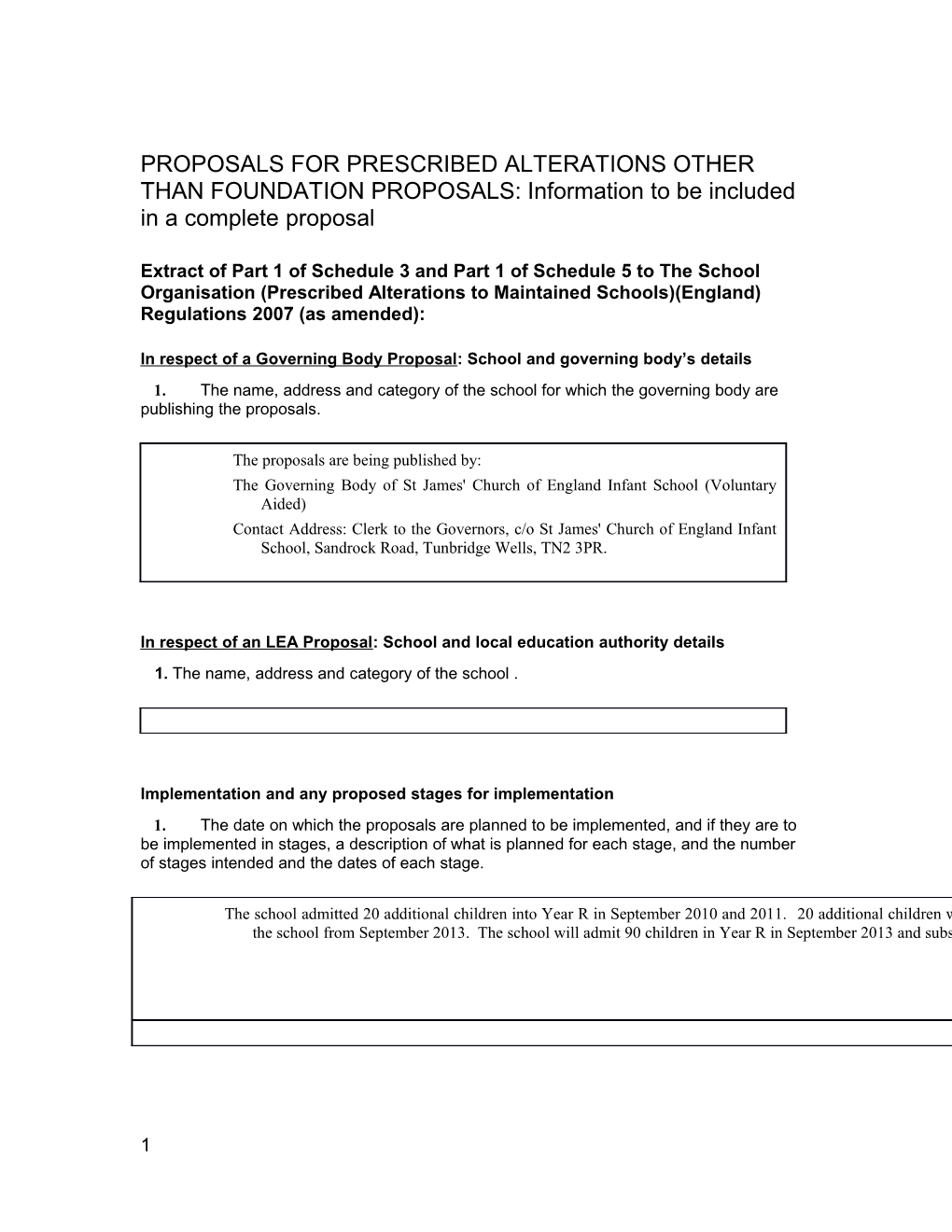 PROPOSALS for PRESCRIBED ALTERATIONS OTHER THAN FOUNDATION PROPOSALS: Information to Be s1