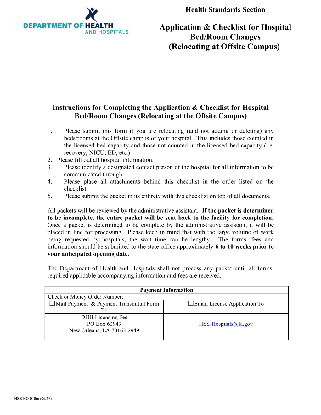 Instructions for Completing the Application & Checklist for Hospital Bed/Room Changes s4