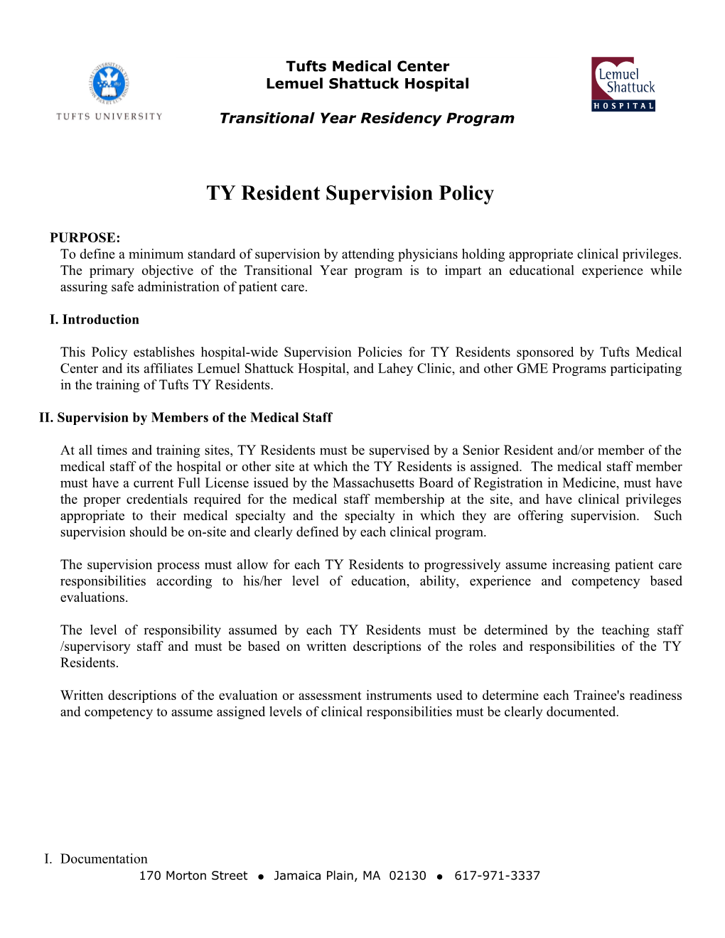 TY Resident Supervision Policy
