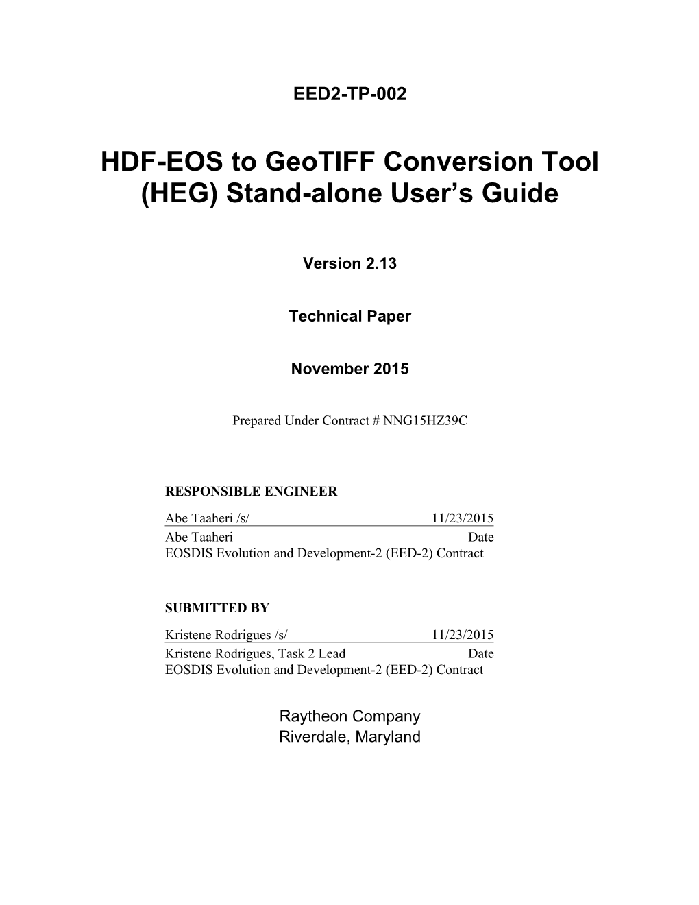 HDF-EOS to GIS (HEG) Data Converter