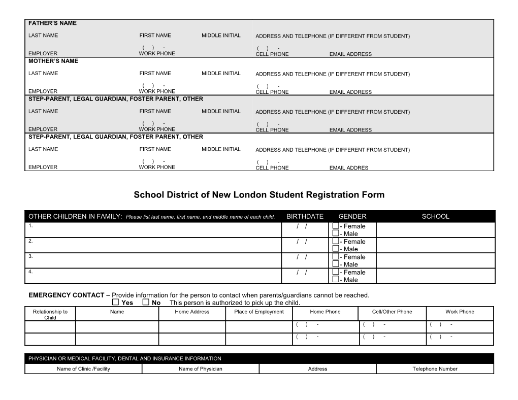 New London 4K Student Registration Form