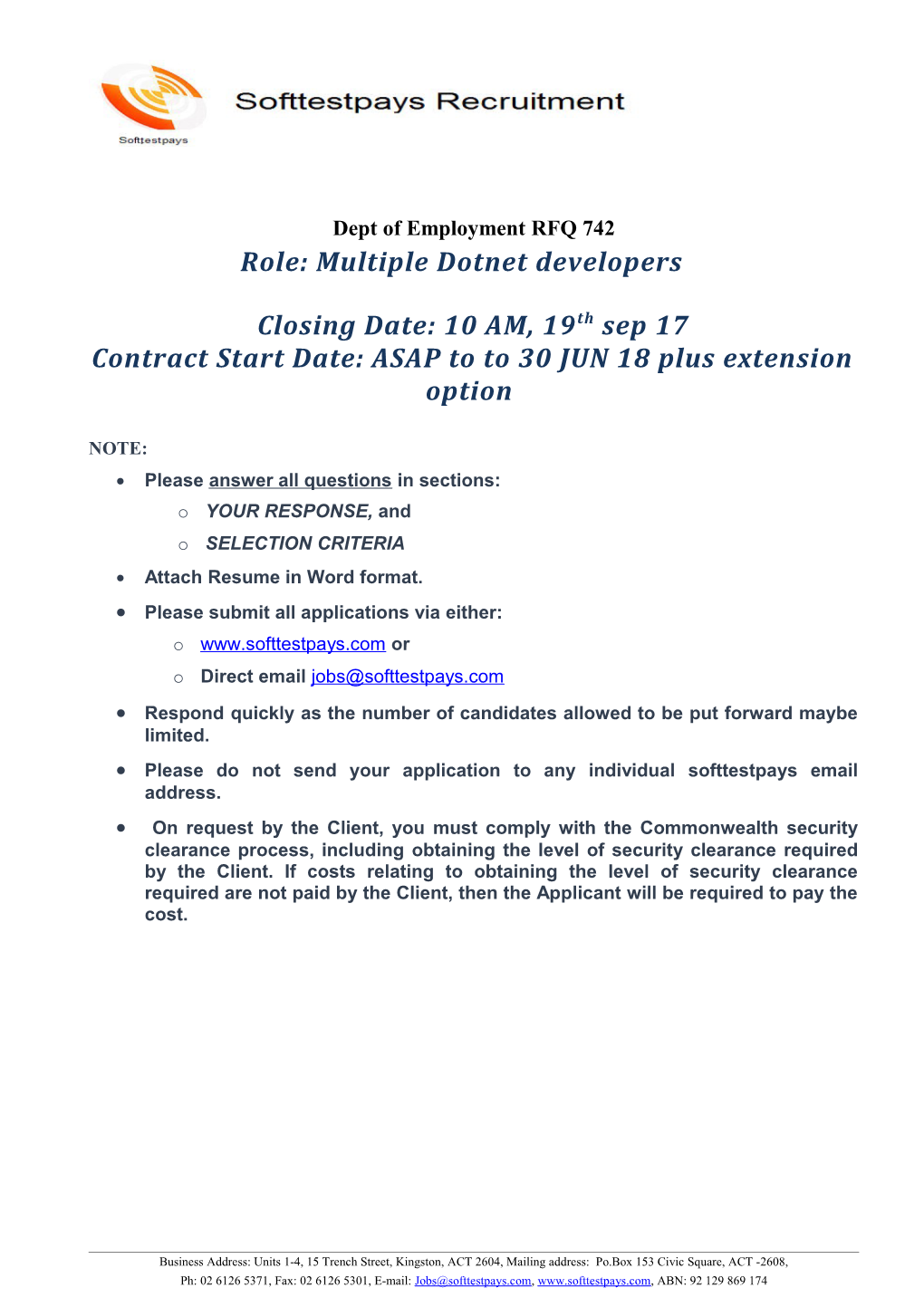 Dept of Employment RFQ 742