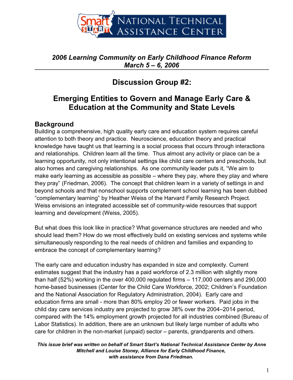 2006 Learning Community on Early Childhood Finance Reform
