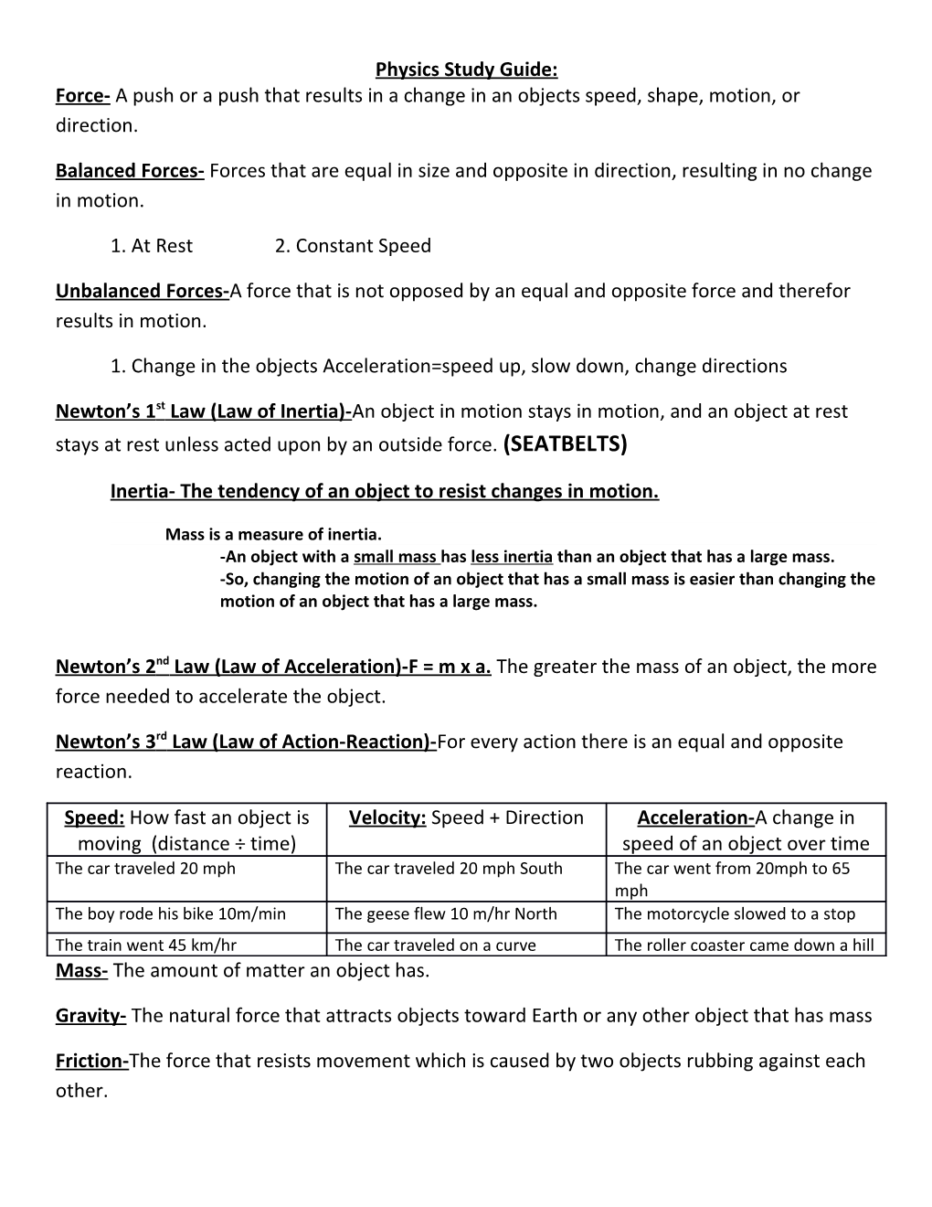 Physics Study Guide