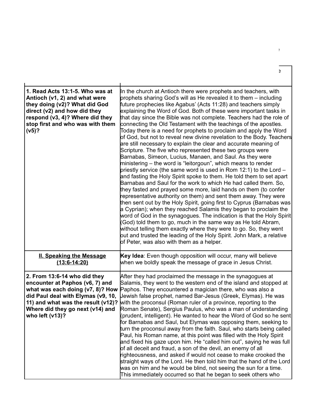 Study Questions for Acts 13-14 Establishing a Beachhead