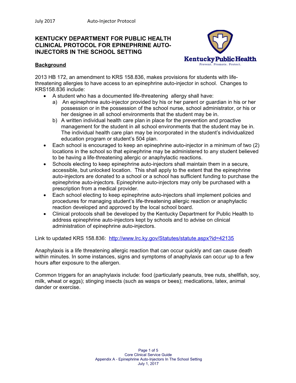 Clinical Protocol for Epinephrine Auto-Injectors in the School Setting