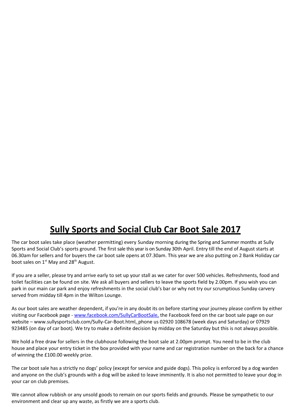 Sully Sports and Social Club Car Bootsale 2017