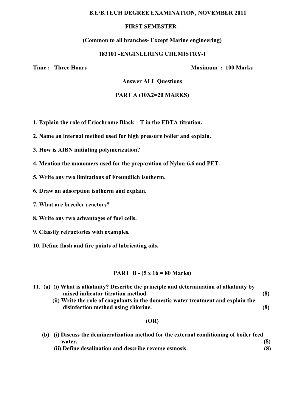 Cy2111-Engineering Chemistry-I Anna University B