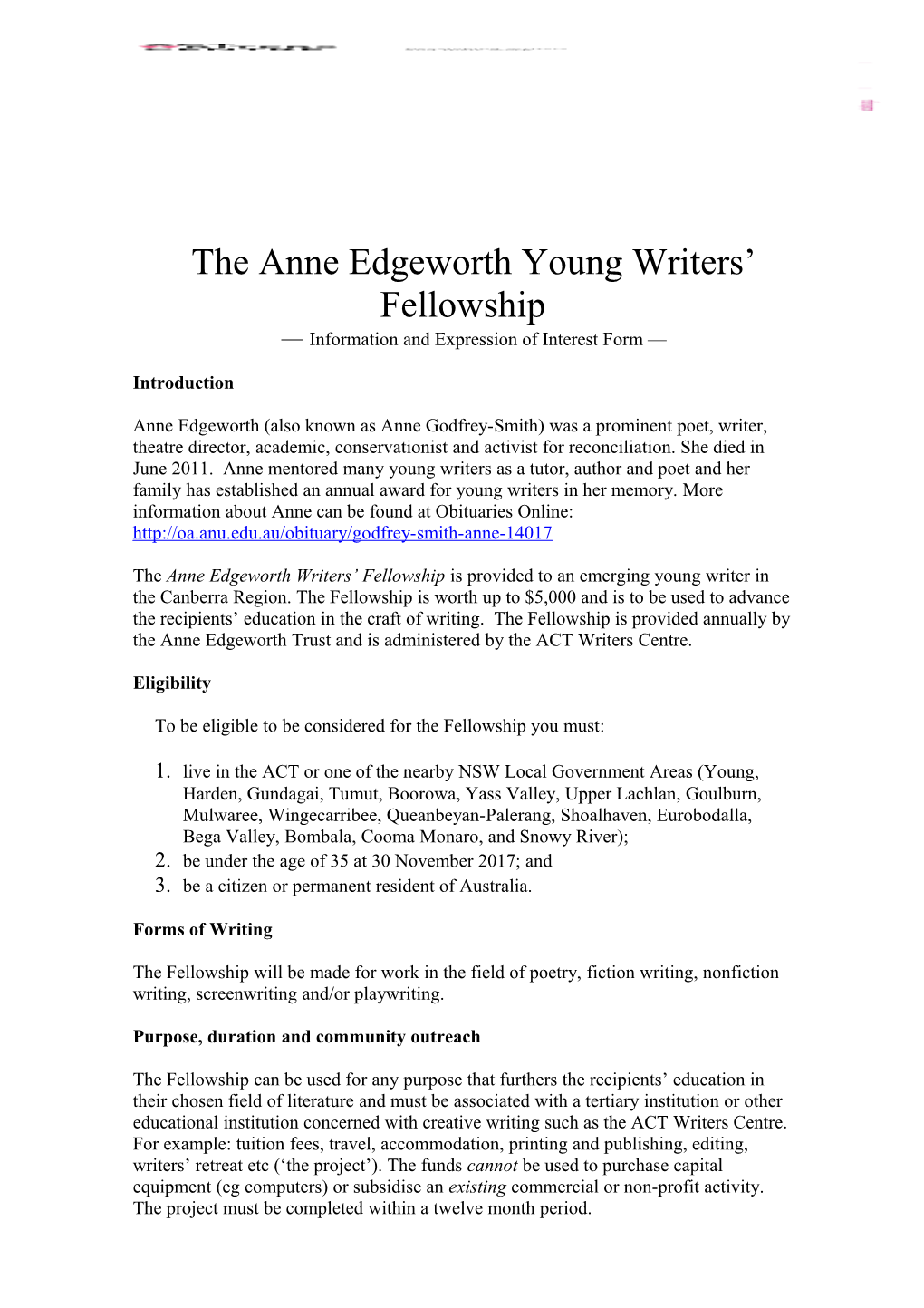 The Anne Edgeworth Young Writers Fellowship