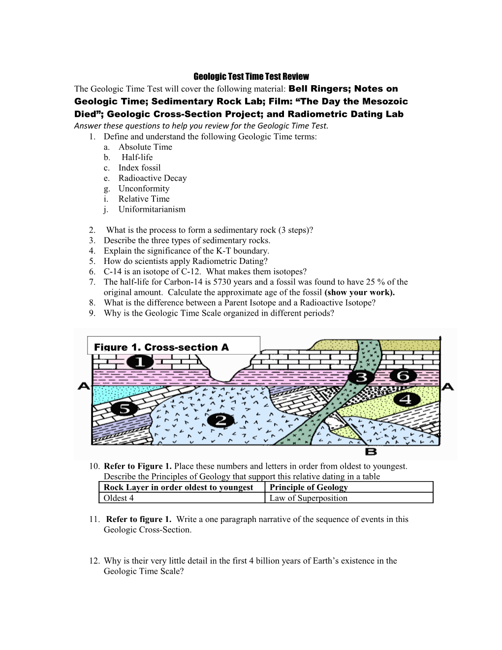 Geologic Test Time Test Review