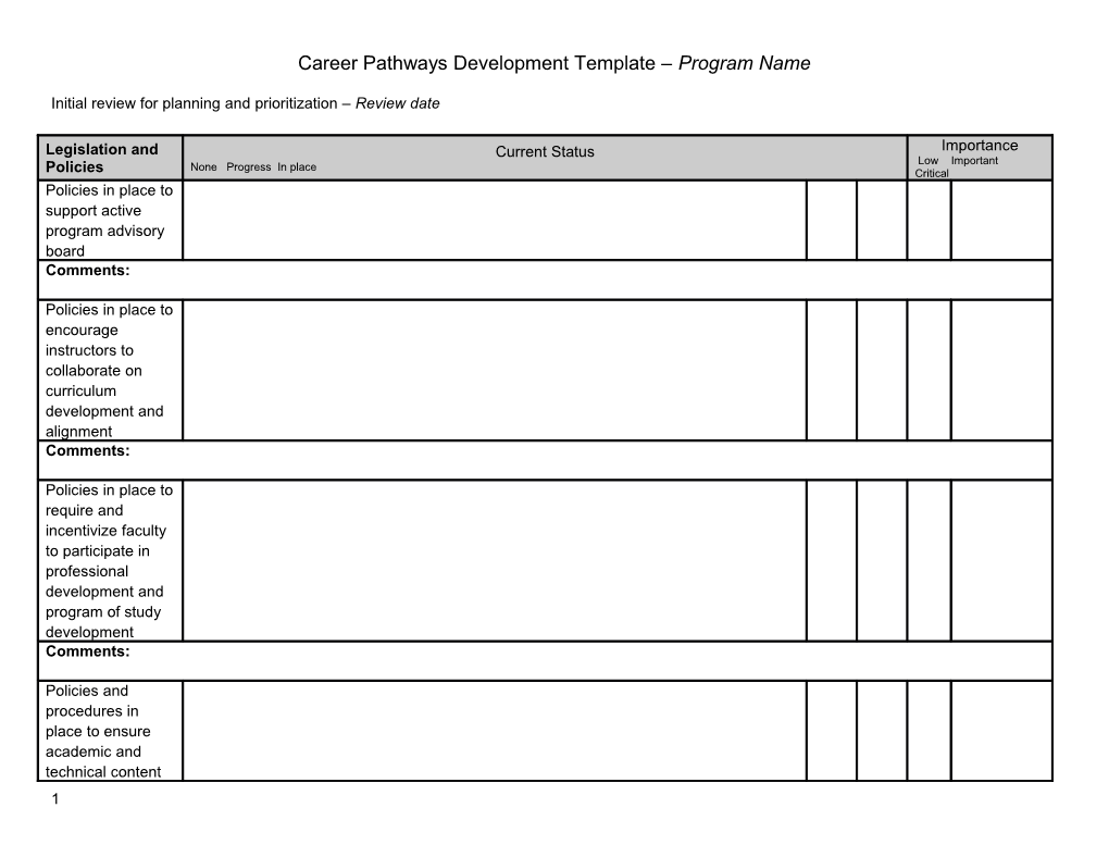 Career Pathways Development Template Program Name