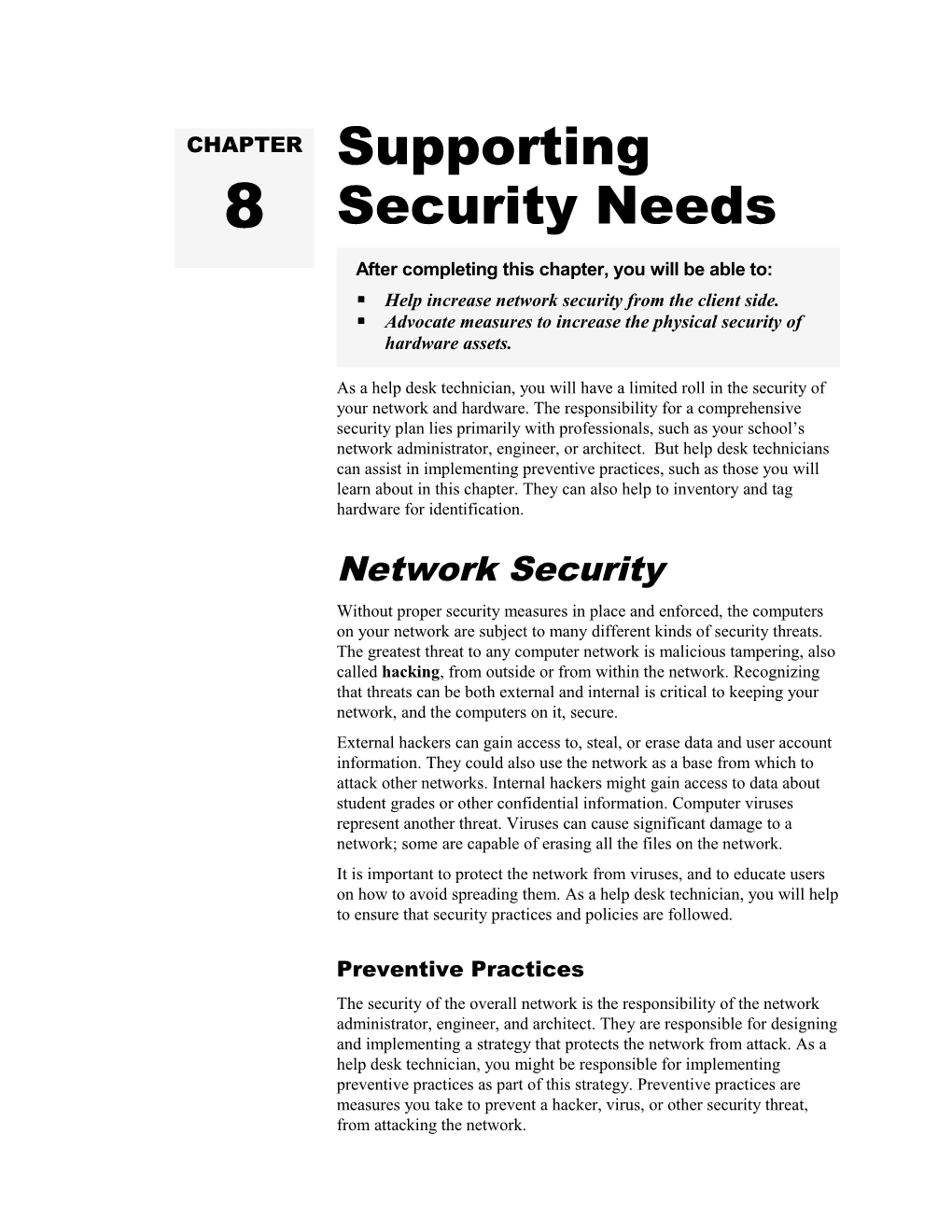 Supporting Security Needs 117