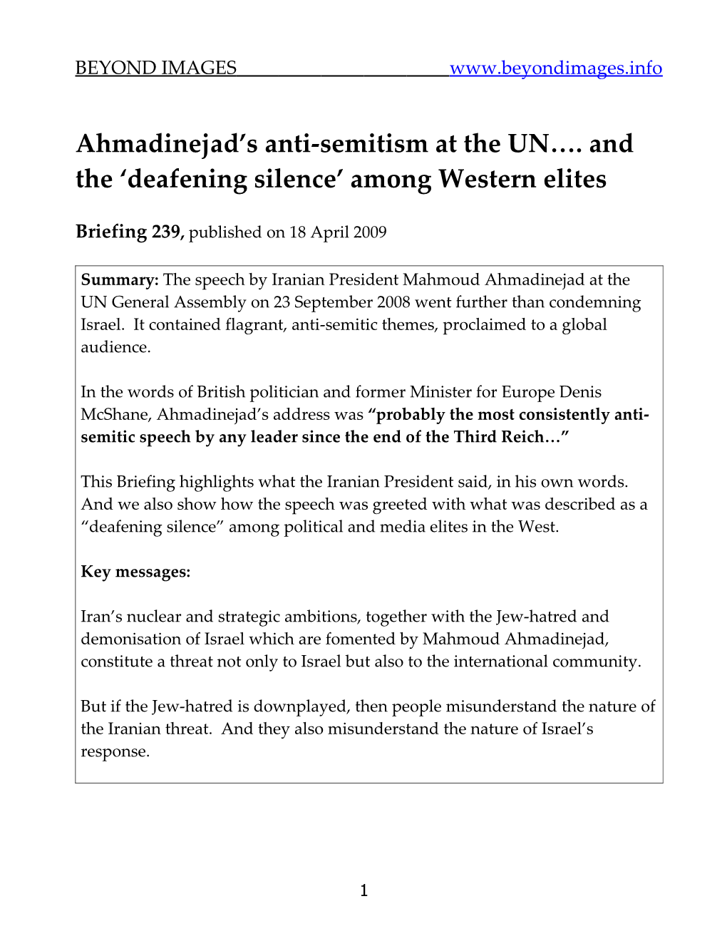 Ahmadinejad S Anti-Semitism at the UN . and the Deafening Silence Among Western Elites