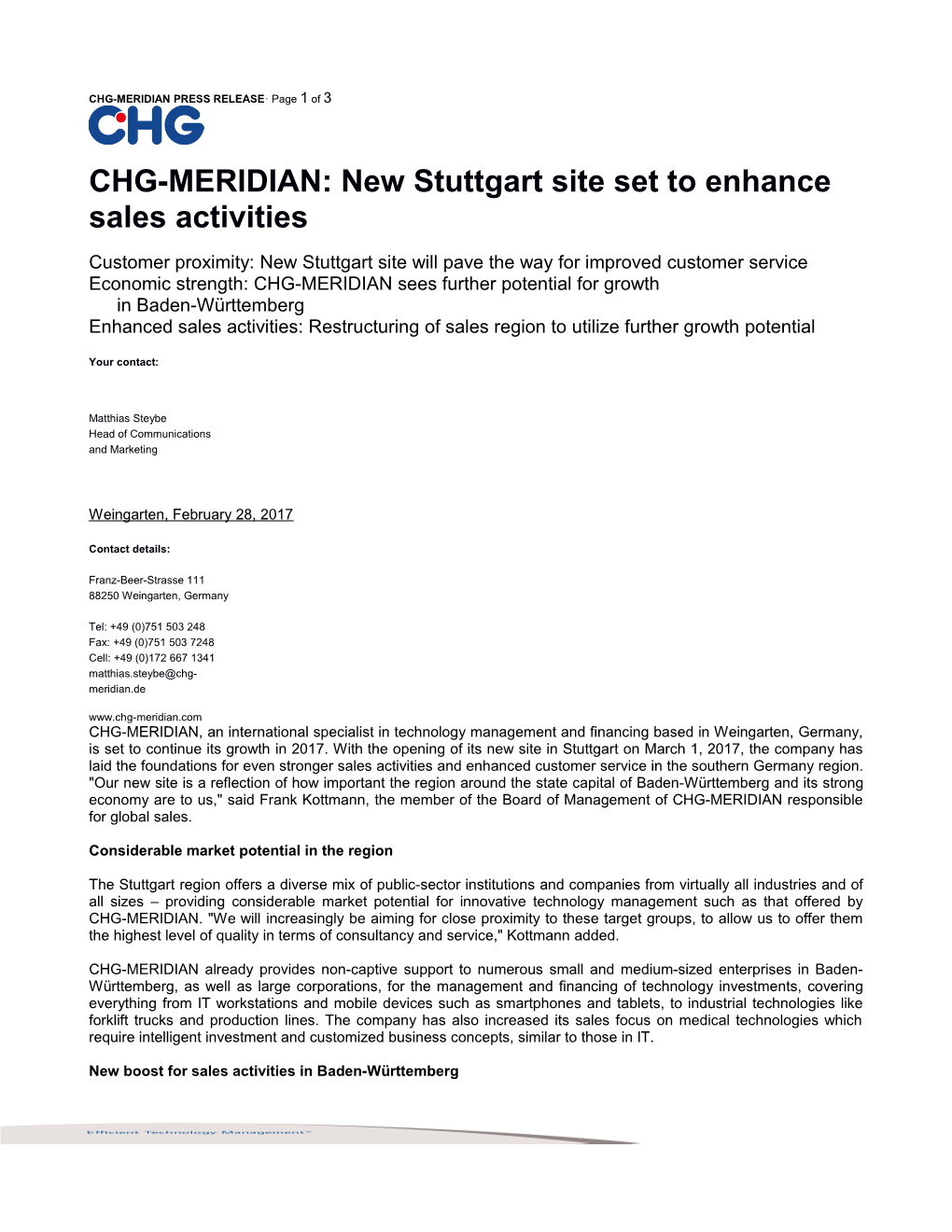 Economic Strength: CHG-MERIDIAN Sees Further Potential for Growth