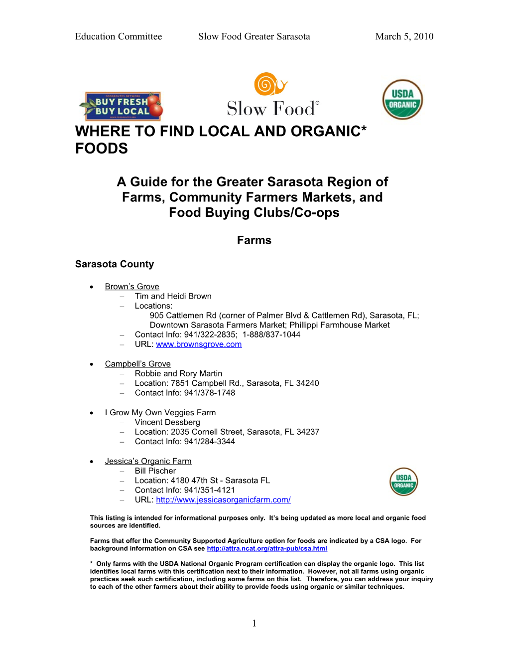 Organic Foods Presentation References